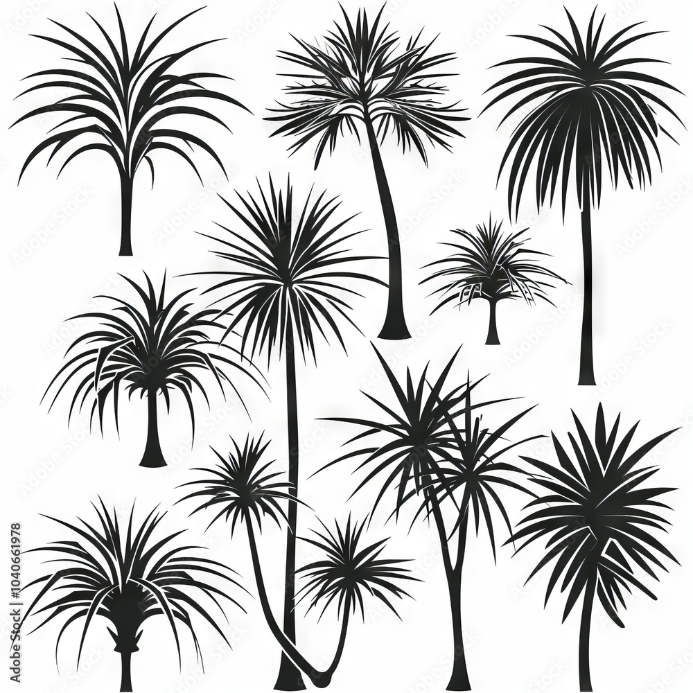 Dracaena Vand Pot Plant Icon Set, Dracaena Black White Design, Abstract Dracaena Vand Symbol Dracaena Vand Pot Plant Icon Set, Dracaena Black White Design, Abstract Dracaena Vand Symbol
