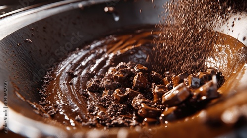 Close up of an industrial melanger grinding and mixing cocoa and other ingredients in the chocolate making process photo