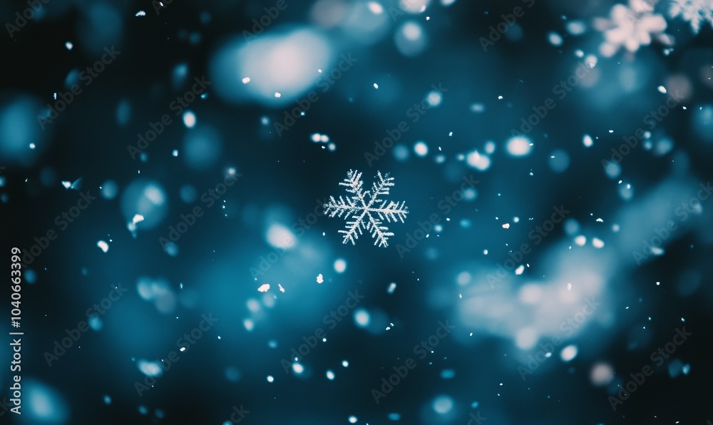 A blurry image of snowflakes falling on a dark blue background A blurry image of snowflakes falling on a dark blue background