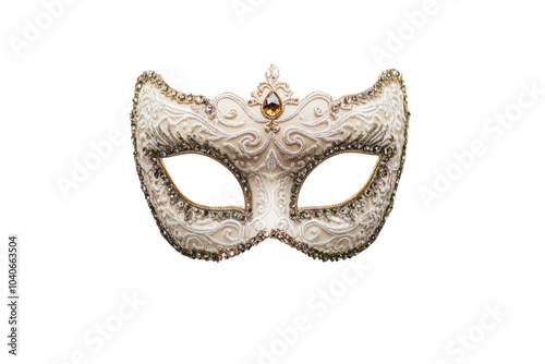 Elegant white masquerade mask with intricate designs, perfect for themed parties, events, and celebrations isolated on transparent background. photo