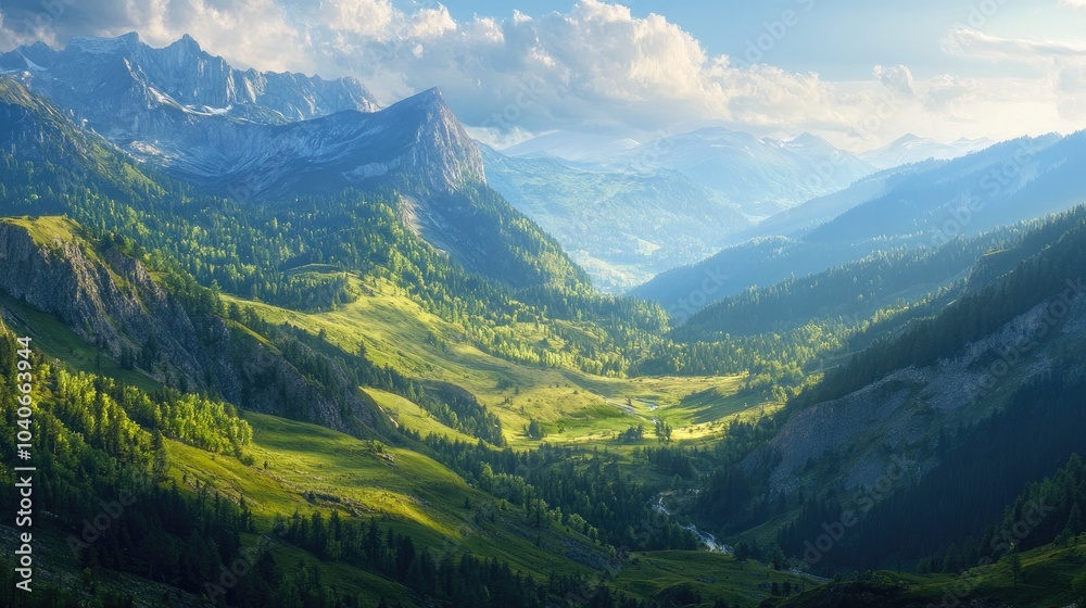 Fototapeta premium Scenic Spring Landscape of Mountainous Terrain