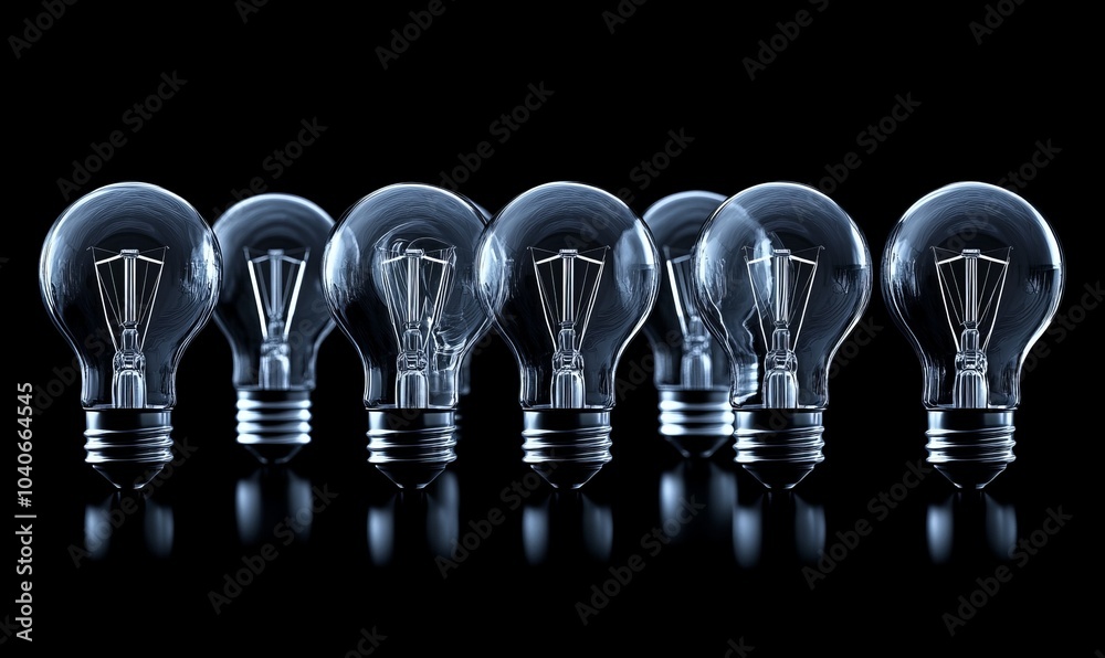 Illuminated bulb among many, concept of innovation, inspiration in darkness Illuminated bulb among many, concept of innovation, inspiration in darkness