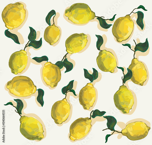 realistic sicilian lemon Citrus fresh seamless pattern decorated with leaves lemon fruit summer food illustration isolated on white background