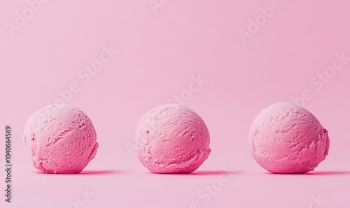 Ice cream scoops against pastel pink background. Minimal summer food concept