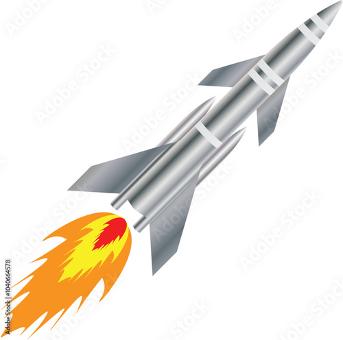 Metallic Missile Rocket icon with Fiery Flames High Quality vector Illustration design 