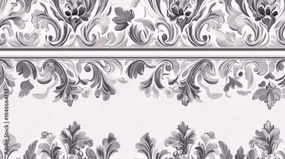Grey intricate damask seamless border for a country cottage theme Two tone French style ribbon Rustic fabric textile suitable for shabby chic patchwork Grey intricate damask seamless border for a country cottage theme Two tone French style ribbon Rustic fabric textile suitable for shabby chic patchwork