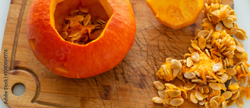 Foto Halloween pumpkin gutting before carving Jack-o'-lantern