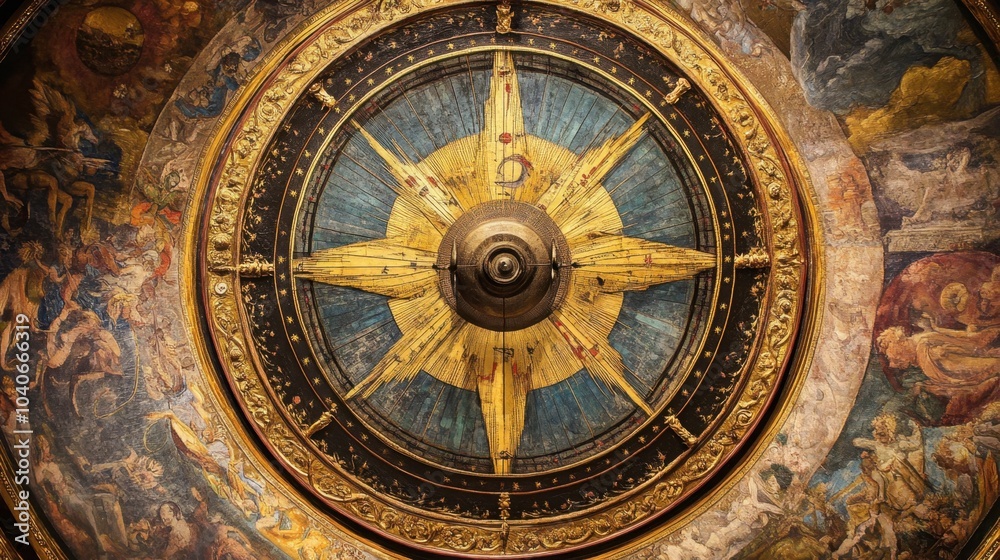 Fototapeta premium Compass rose ceiling in historic building