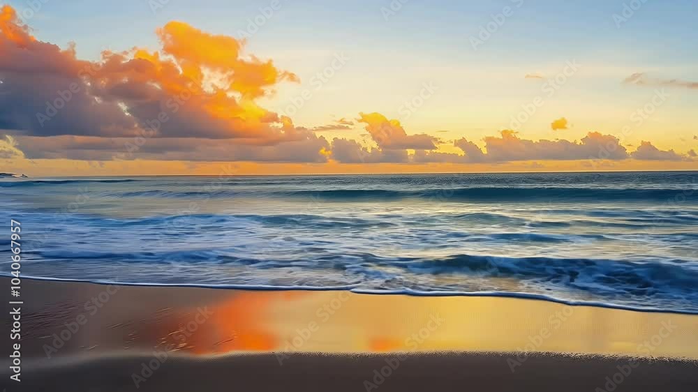 4K loop spectacular sunrise reflecting Atlantic highlighting appeal popular vacation destination beach wave surf sea video dawn