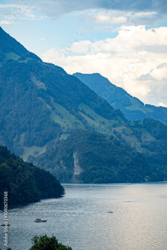 Alpine mountains and like in Switzerland. Alps mountains lake in Switzerland. Lake in the Swiss Alps. Panoramic of the nature of Switzerland. Nature of Swiss lakes. Switzerland scenic landscape.