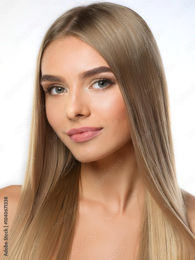 A beautiful young woman with long blonde straight hair, exuding elegance and confidence A beautiful young woman with long blonde straight hair, exuding elegance and confidence