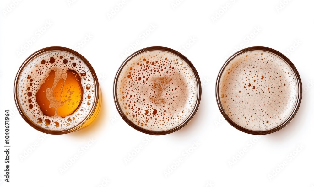 Collection set mug of beer with bubble on glass isolated on white background celebration object design top view