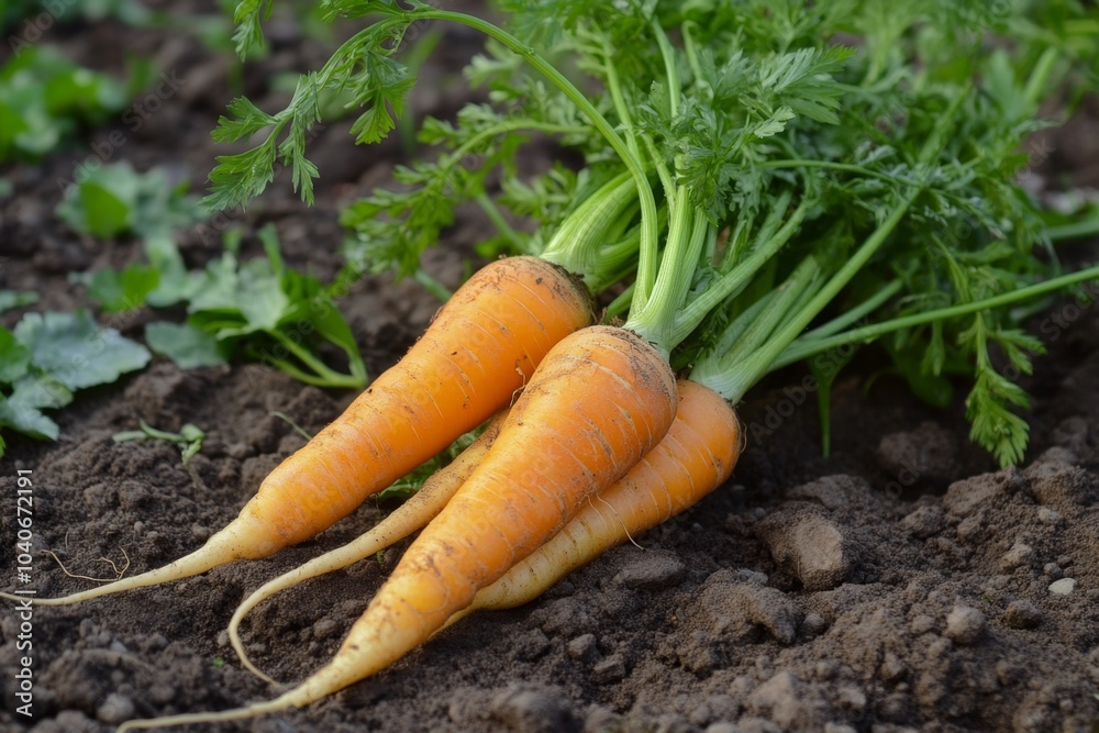 Freshly harvested carrots lying on the ground Freshly harvested carrots lying on the ground