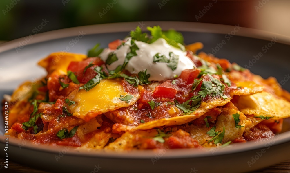 Close up of a plate of chilaquiles
