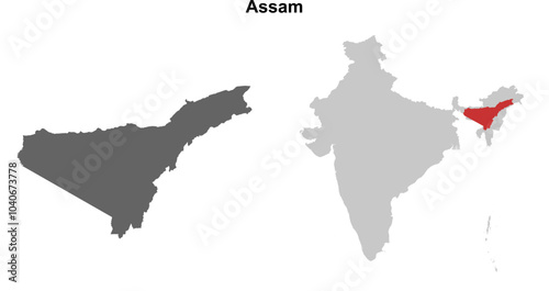 Assam state outline map set