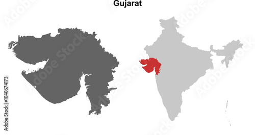 Gujarat state outline map set
