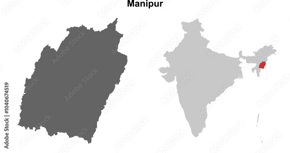 Obraz premium Manipur state outline map set