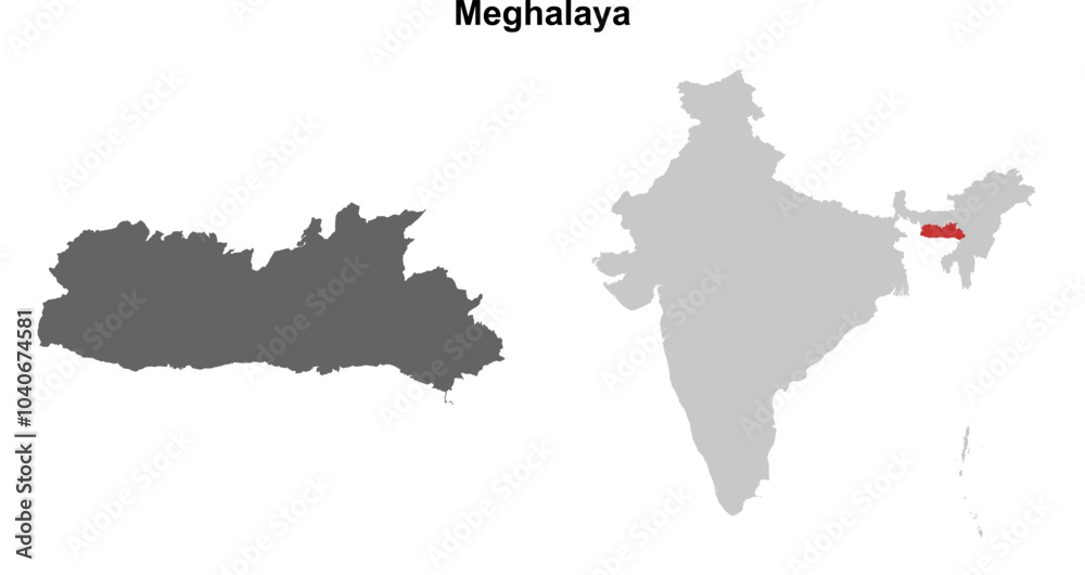 Fototapeta premium Meghalaya state outline map set