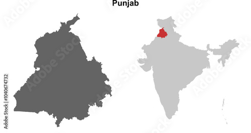 Punjab state outline map set