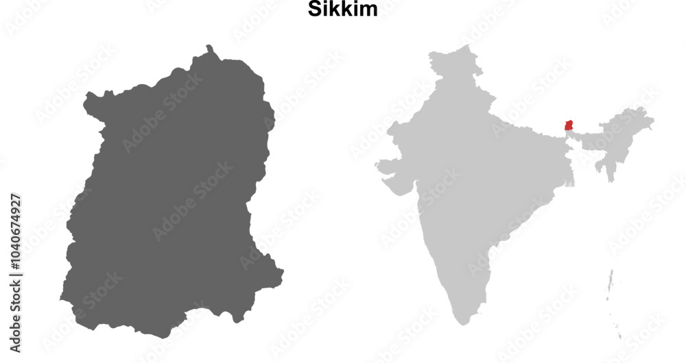 Obraz premium Sikkim state outline map set
