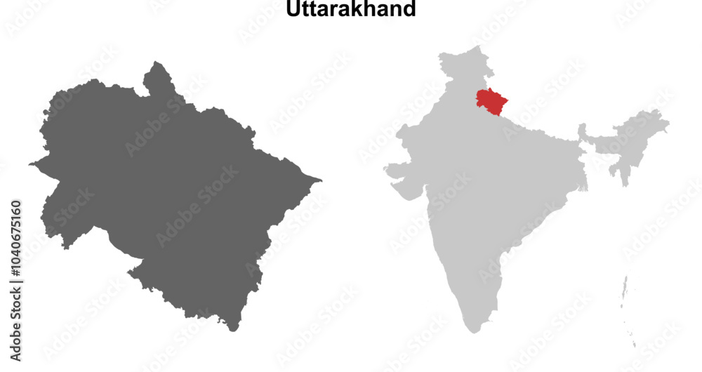 Fototapeta premium Uttarakhand state outline map set