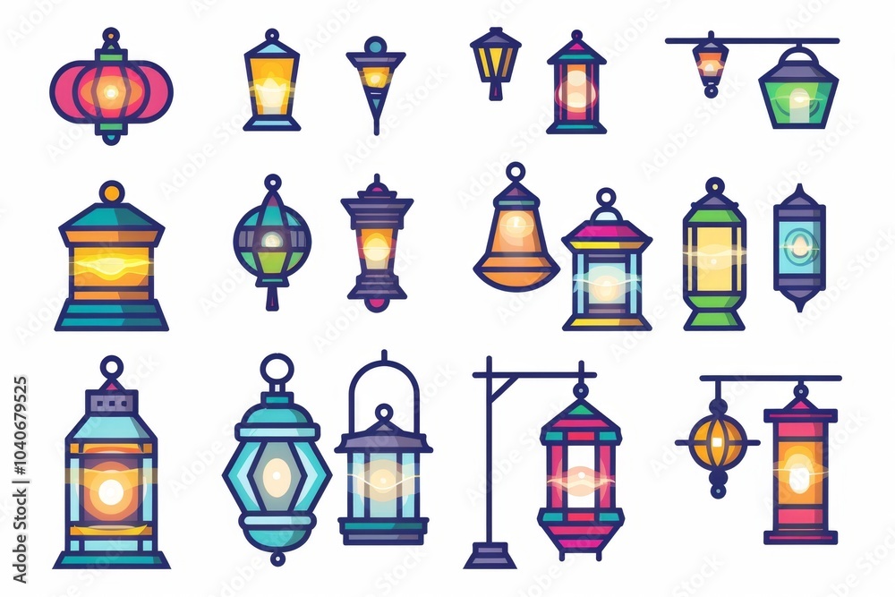 Fototapeta premium Lamp icon, lantern isolated, vintage lantern, light symbol, gas flashlight, antique luminaire on white