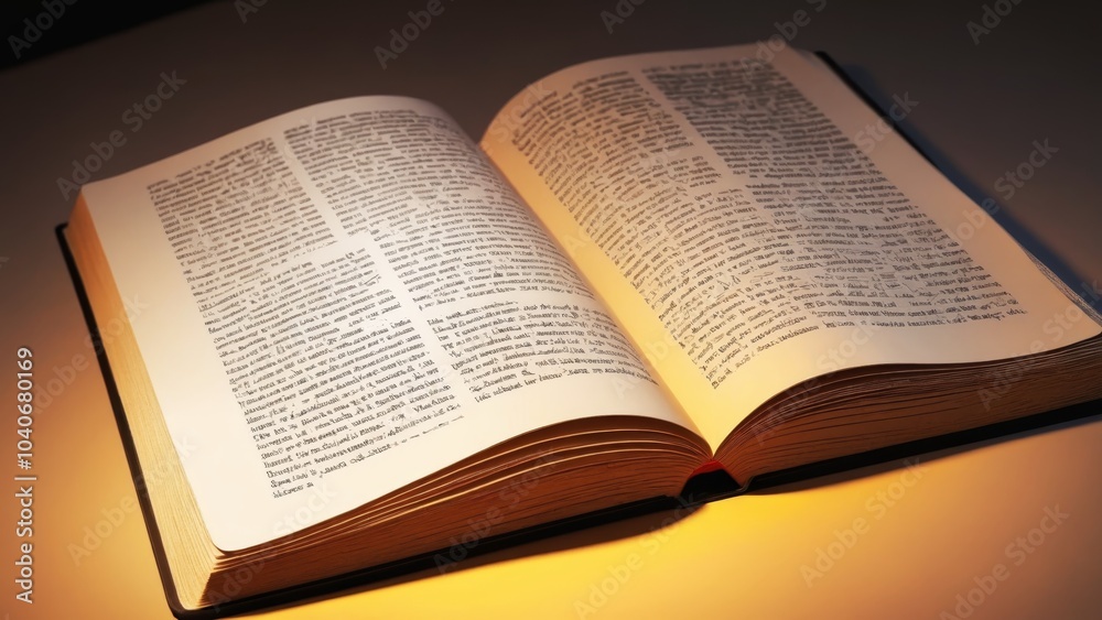 A mystical open book glowing in warm light, inviting exploration and knowledge discovery A mystical open book glowing in warm light, inviting exploration and knowledge discovery
