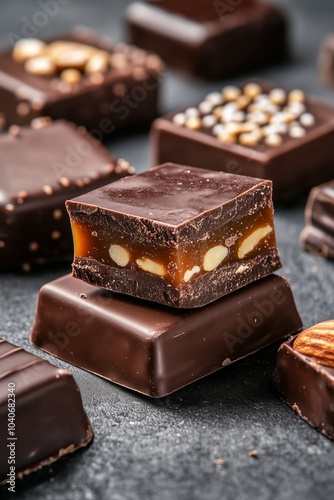 Chocolate Candies with Caramel Filling and Nuts photo