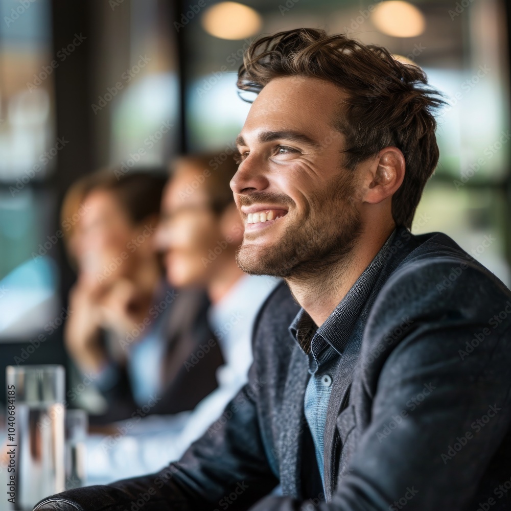 Happy businessman face closeup, a liar businessman rejoices at deception of his partners, smiling Happy businessman face closeup, a liar businessman rejoices at deception of his partners, smiling