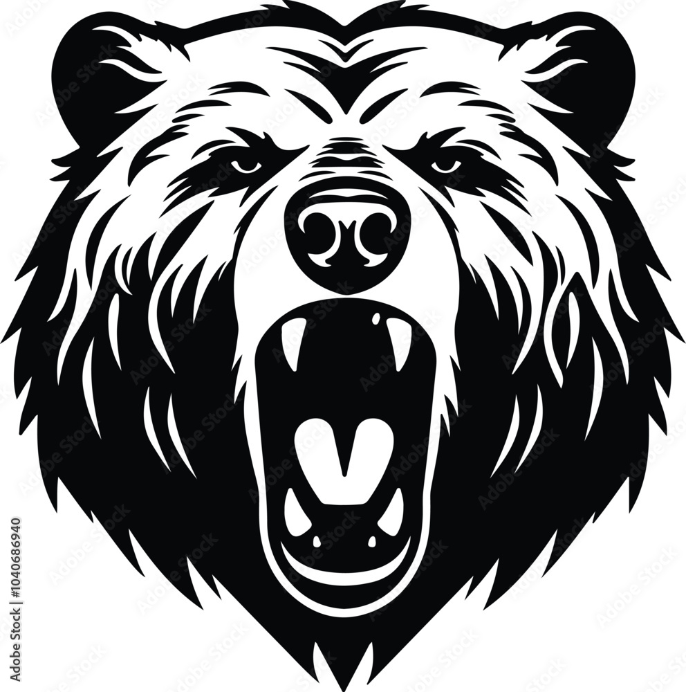 Fototapeta premium Black silhouette of grizzly bear head