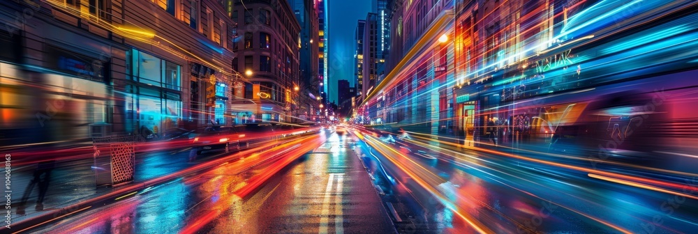 Fototapeta premium Speed Light Trails on City Streets, Street Night Lights, Road Glow, Fast Flash Motion, Car Traffic Lights