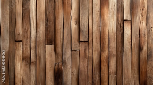 A series of rustic wood panels feature a variety of textures and grains, creating a visually captivating pattern that blends the raw and the refined. photo