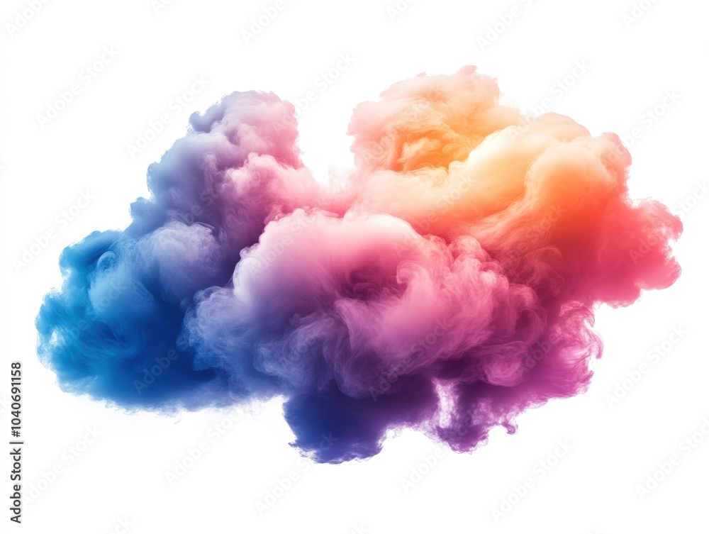 Colorful smoke cloud in vibrant hues on a white isolated background. Colorful smoke cloud in vibrant hues on a white isolated background.