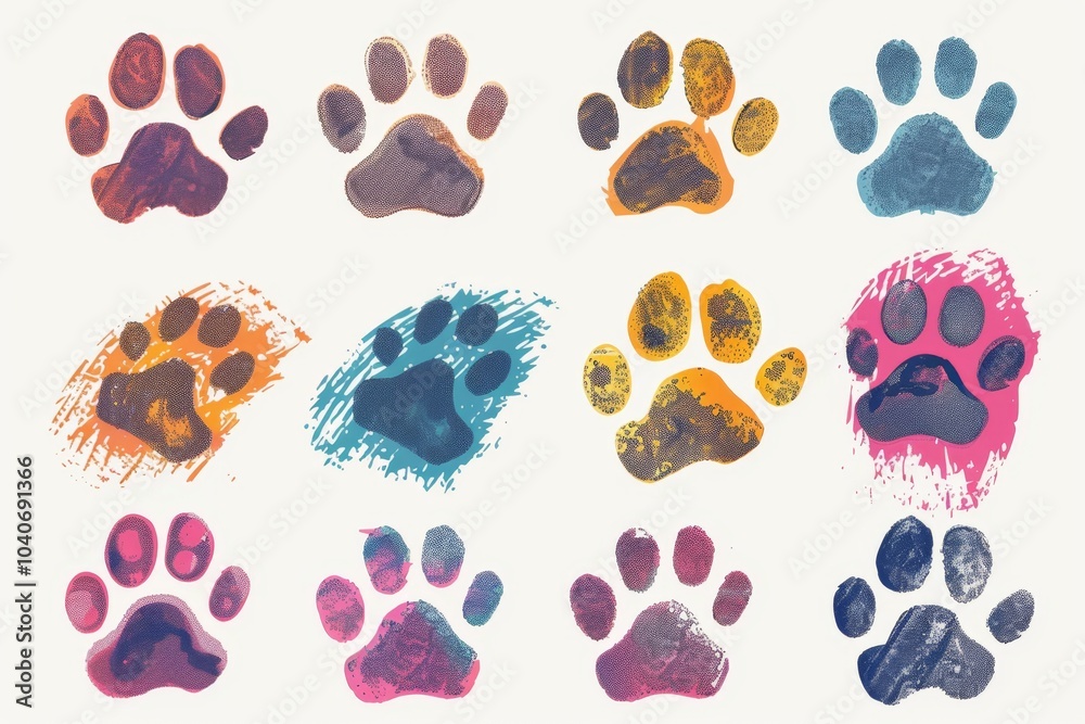 Fototapeta premium Paw footprint icon, animal foot print, dog graffiti spray step, wolf trail, bear trace silhouette, paw footprint