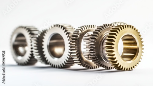 A diverse set of gears interlocking smoothly, Illustrating the efficiency and strength of diverse contributions, minimalist composition photo