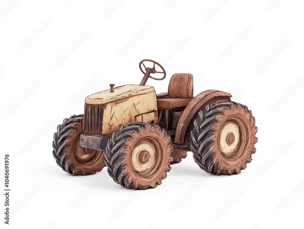 Wooden toy tractor on a white isolated background. Wooden toy tractor on a white isolated background.