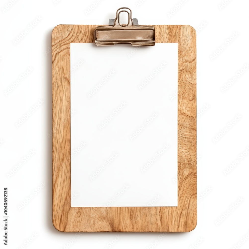 Wooden clipboard with blank paper on a white isolated background Wooden clipboard with blank paper on a white isolated background