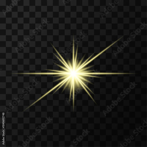 Shine gold yellow bright light effect with rays and highlight glitter