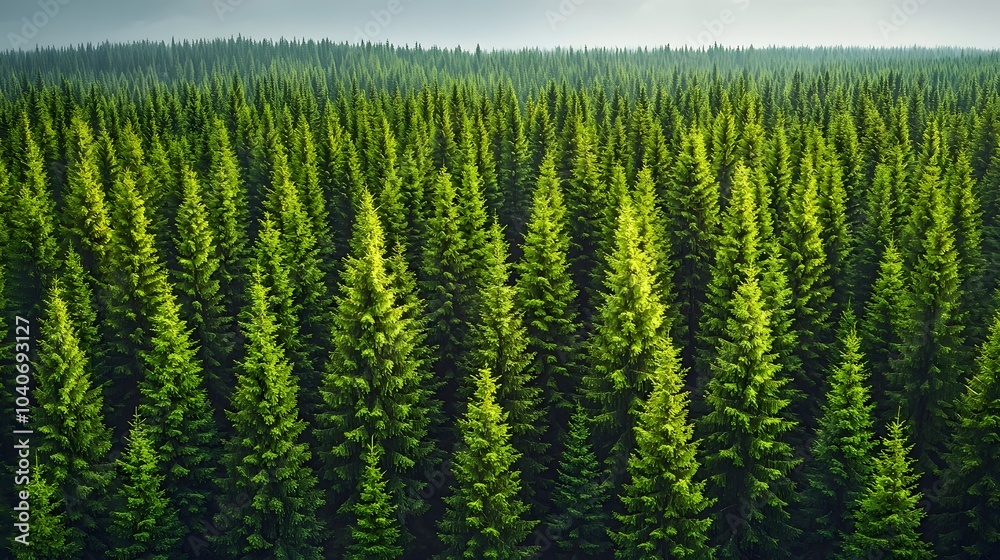 A vast, lush evergreen forest showcasing a dense canopy of vibrant green pine trees, stretching endlessly under a misty sky, evoking a sense of peace and tranquility. A vast, lush evergreen forest showcasing a dense canopy of vibrant green pine trees, stretching endlessly under a misty sky, evoking a sense of peace and tranquility.