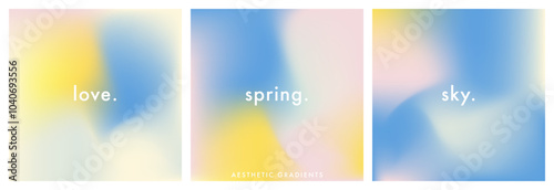 Abstract sky set. Light yellow, blue, and pink color vector banner. Pastel colored square gradient background. Aesthetic bg. Simple soft backdrop. Gradient template design for ig, poster, social post