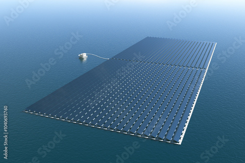 Obraz na płótnie Floating Solar Panel Array on Ocean Harnessing Renewable Energy Resources w salonie