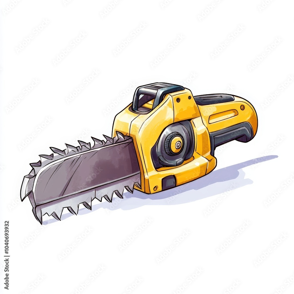 Fototapeta premium Yellow electric saw with serrated blade on white isolated background.