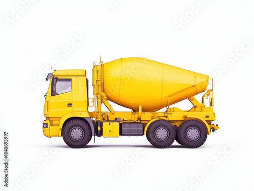 Yellow cement mixer truck on a white isolated background