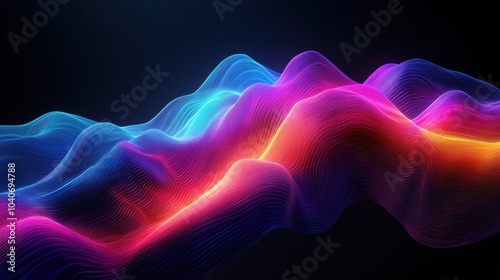 Dynamic abstract waves in blue and purple. Digital art illustration.