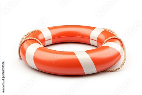 Orange life ring with white stripes, perfect for marine safety imagery.