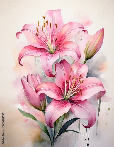 Delicate pink lilies bloom