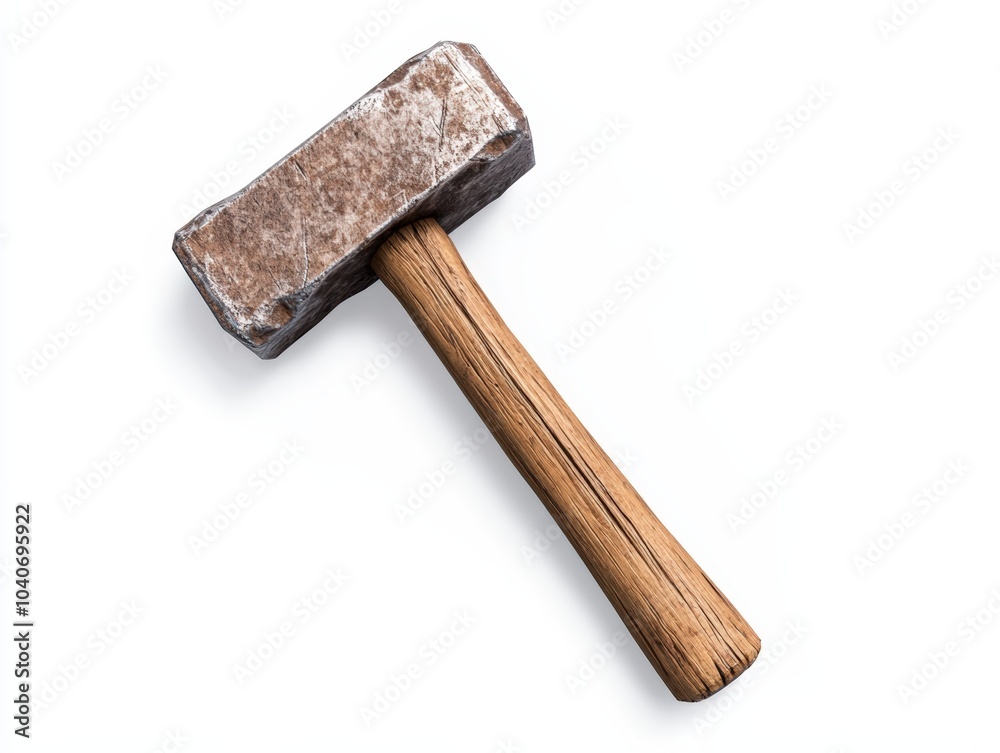 Heavy mallet with a wooden handle, isolated on a white background.
