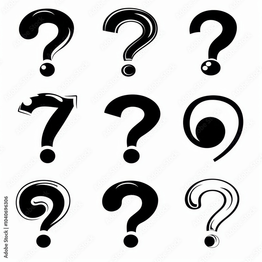 Question mark icon, quiz symbol, interrogation sign, simple rebus silhouette, questions emblem, faq set Question mark icon, quiz symbol, interrogation sign, simple rebus silhouette, questions emblem, faq set