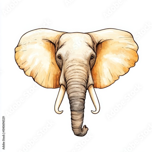 Elephant head illustration, white isolate background photo