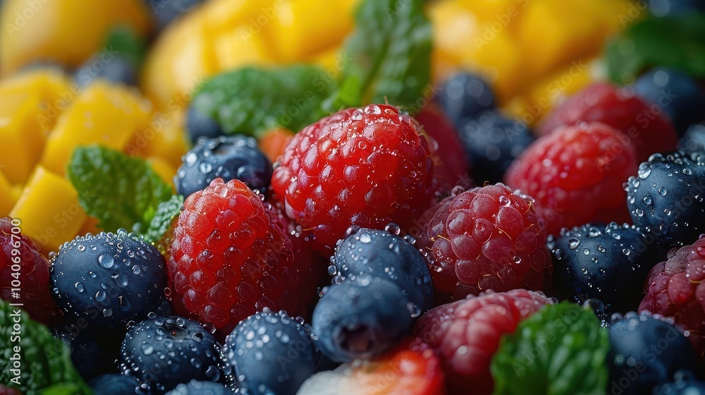 Summer fruit salad, vibrant colors, fresh ingredients, closeup, inviting Summer fruit salad, vibrant colors, fresh ingredients, closeup, inviting